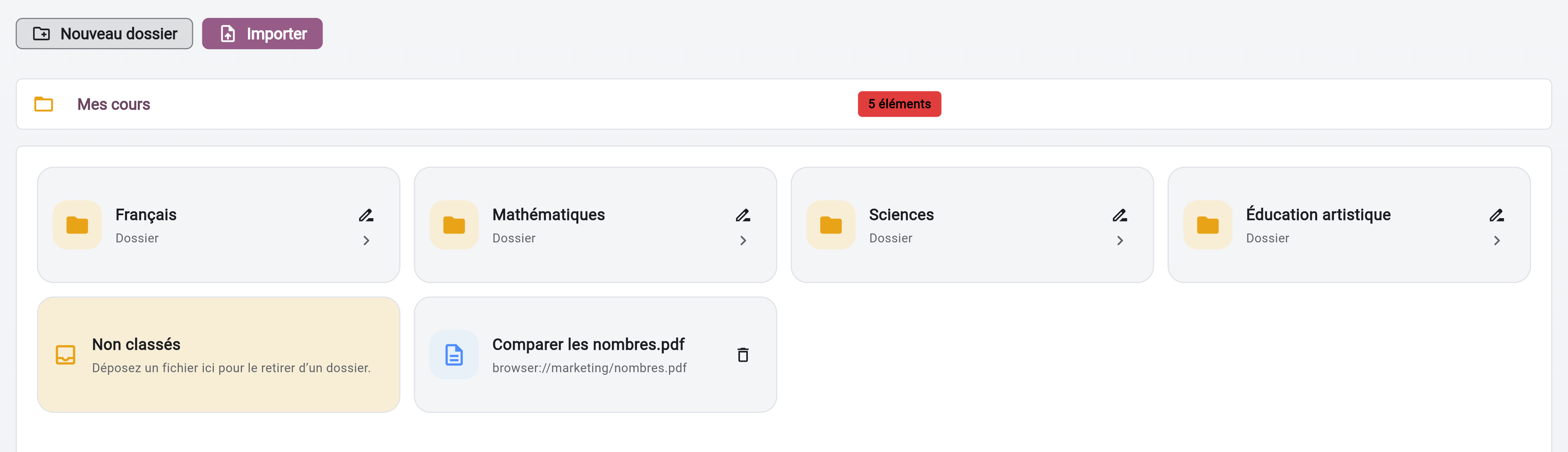 Des documents fictifs classés pour une séquence de cours