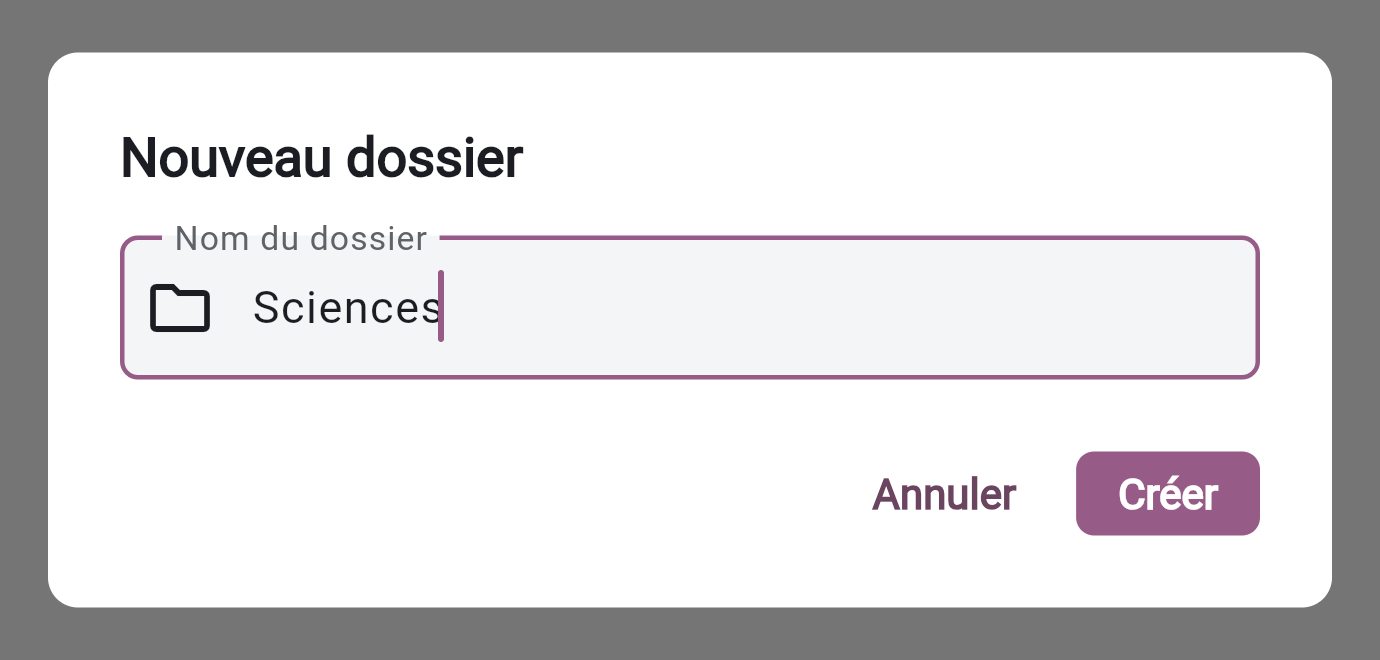 Le formulaire Nouveau dossier avec son nom et le bouton Créer